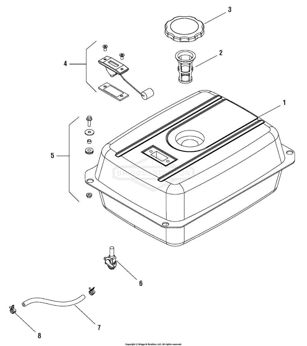 Fuel Tank (030404) Diagram and Parts List for 030404-01 7500EA Briggs and Stratton Generator
